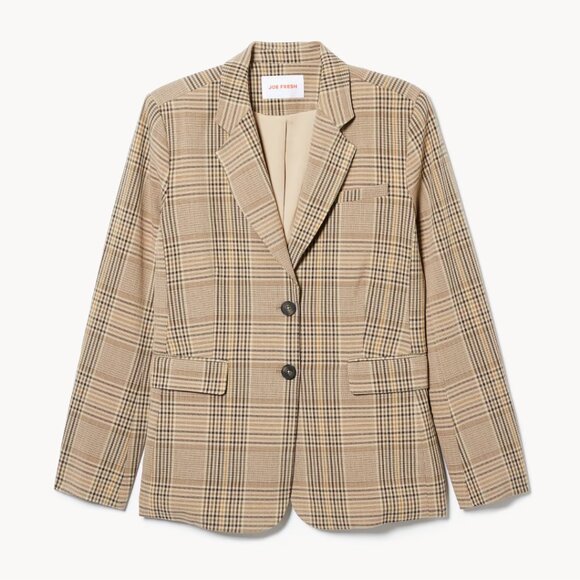 Womens Beige Plaid Single-Breasted Blazer Size L NWT Notch Collar - Picture 2 of 12